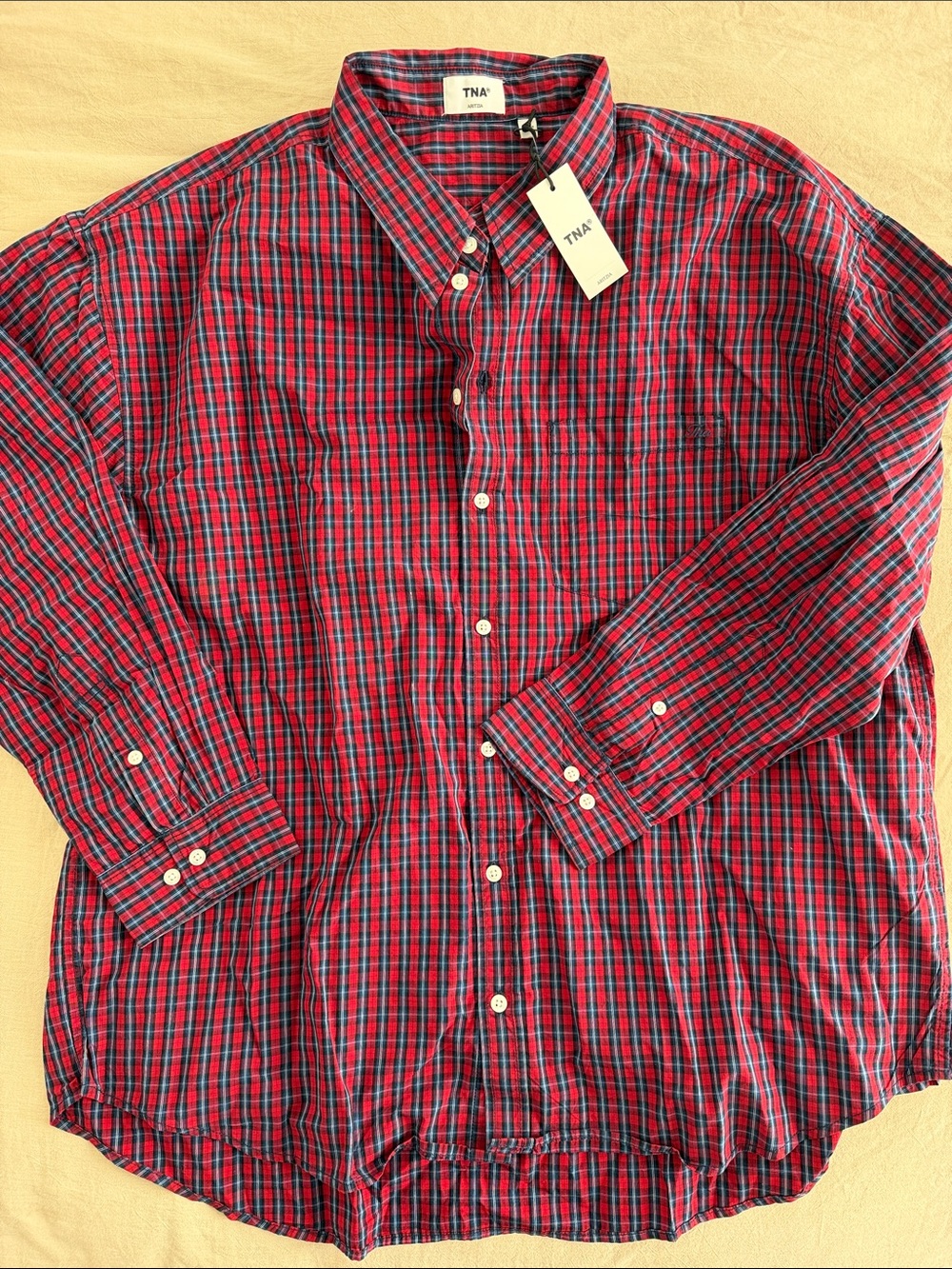 Aritzia TNA women’s  Red Plaid Button-Up Shirt